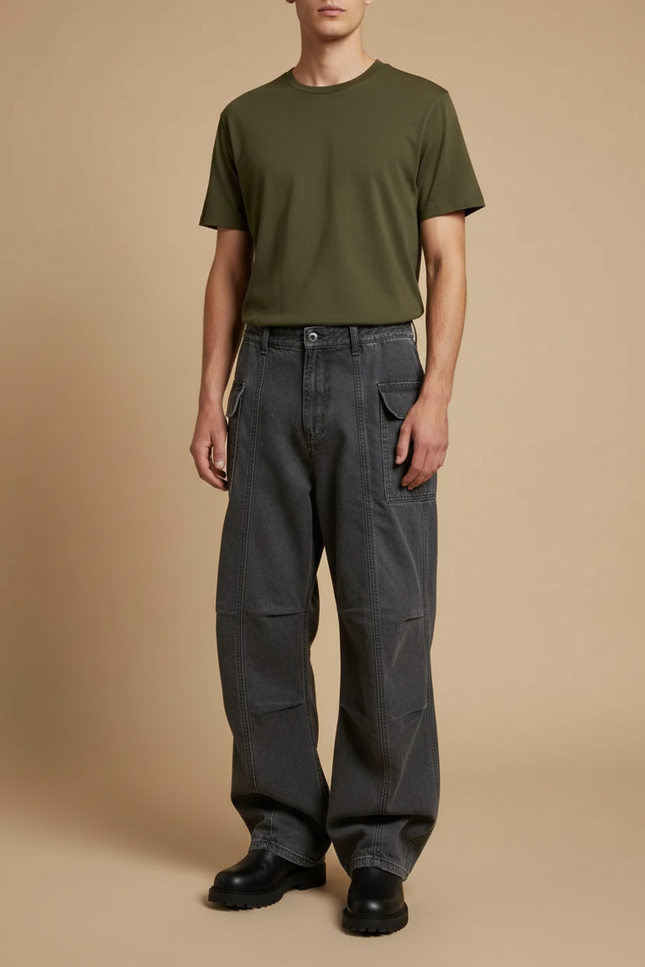 Pantalon Parachute Gris Ample Plissé Décontracté Homme - Jean