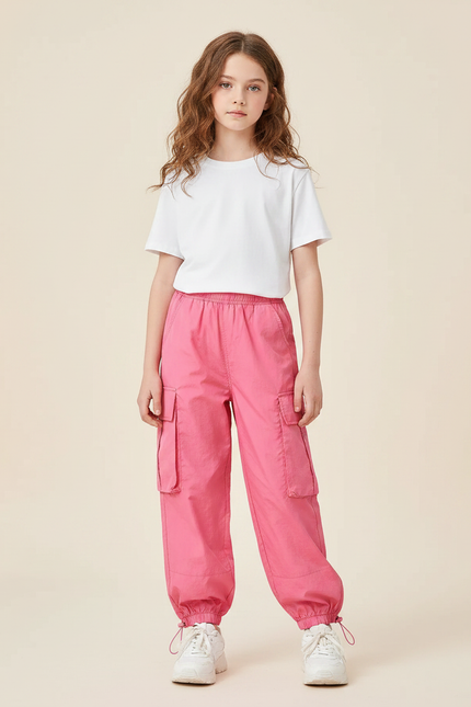Pantalon Parachute Rose Cargo Ample Enfant - Polyester