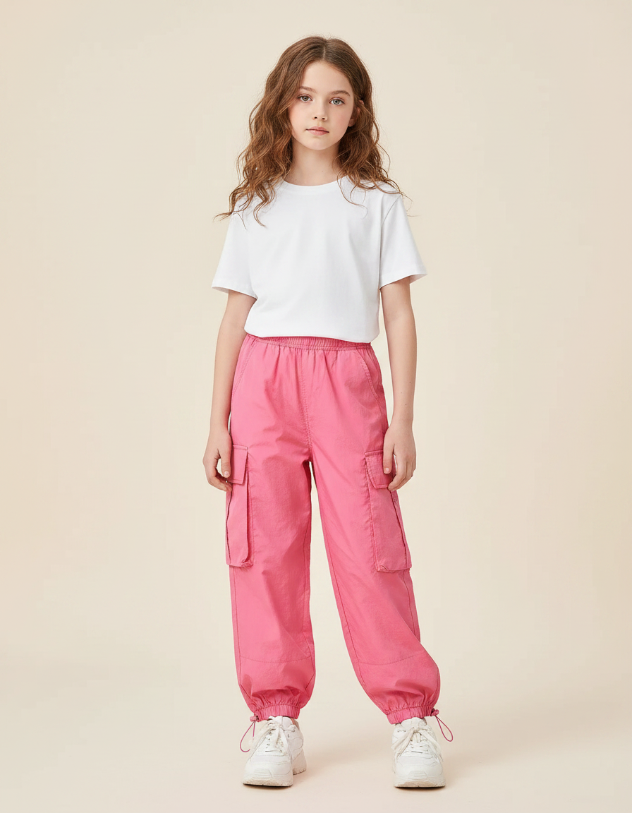 Pantalon Parachute Rose Cargo Ample Enfant - Polyester