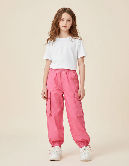 Pantalon Parachute Rose Cargo Ample Enfant - Polyester