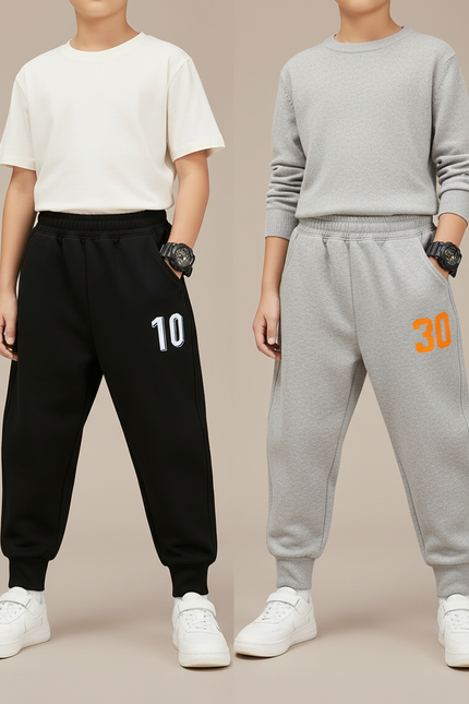 Pantalon Parachute Coton Ample Numéro Imprimé Enfant - Noir Molleton