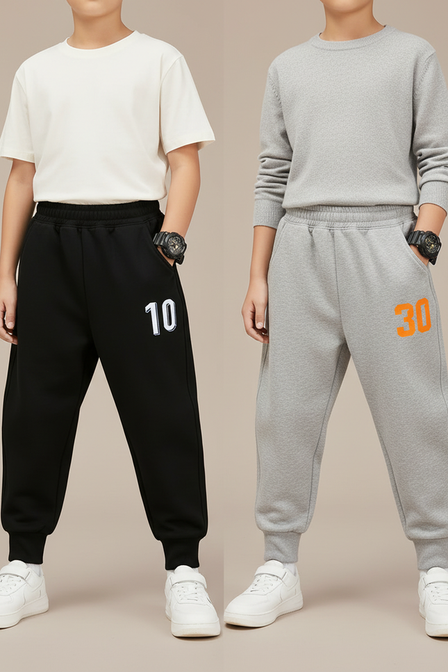 Pantalon Parachute Coton Ample Numéro Imprimé Enfant - Noir Molleton
