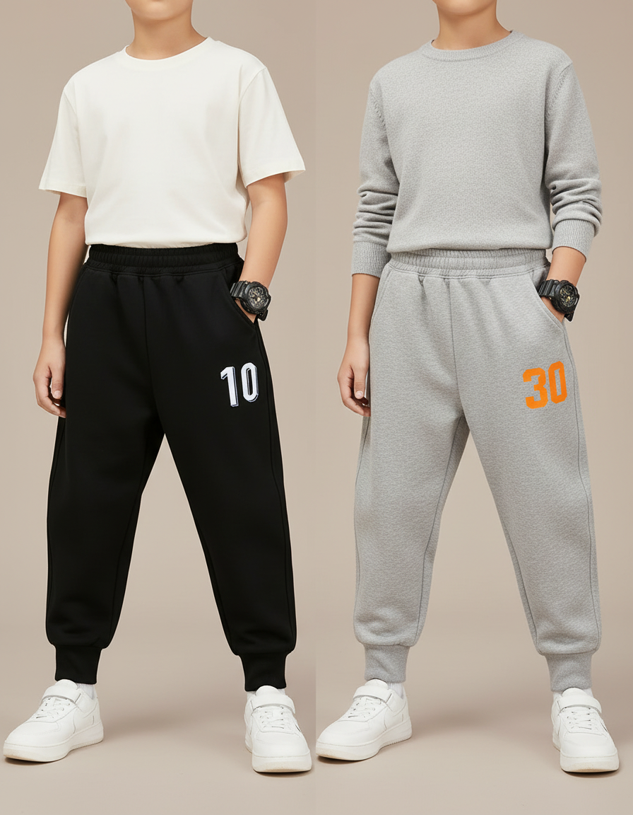 Pantalon Parachute Coton Ample Numéro Imprimé Enfant - Noir Molleton
