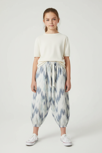 Pantalon Parachute Fluide Imprimé Ikat Ample Enfant - Viscose