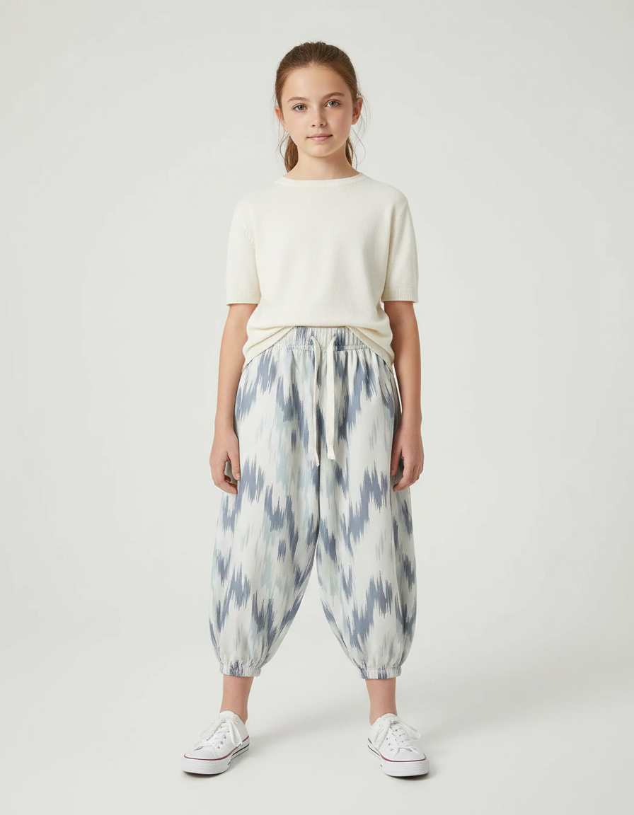 Pantalon Parachute Fluide Imprimé Ikat Ample Enfant - Viscose