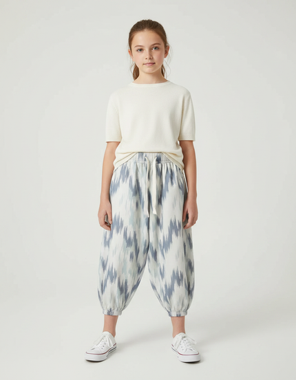 Pantalon Parachute Fluide Imprimé Ikat Ample Enfant - Viscose