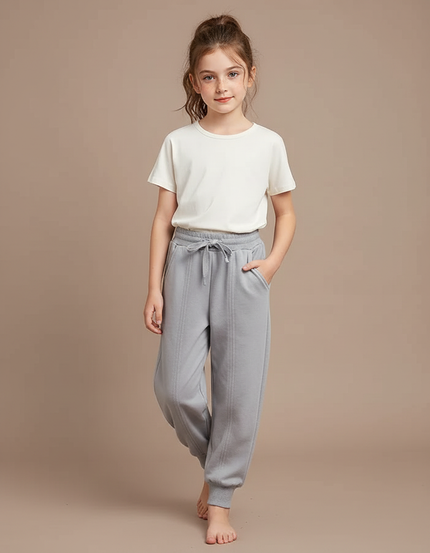 Pantalon Parachute Fille Gris Resserré Aux Chevilles Streetwear - Molleton