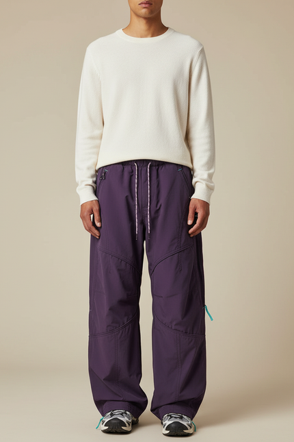 Pantalon Parachute Violet Ample Décontracté Cordon Sport Homme - Polyester