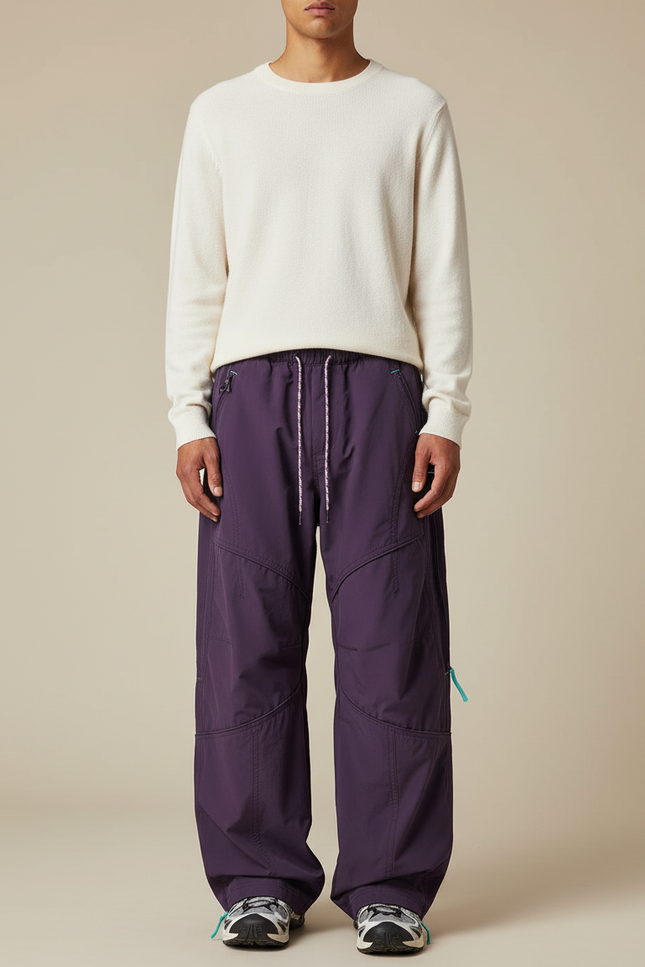 Pantalon Parachute Violet Ample Décontracté Cordon Sport Homme - Polyester