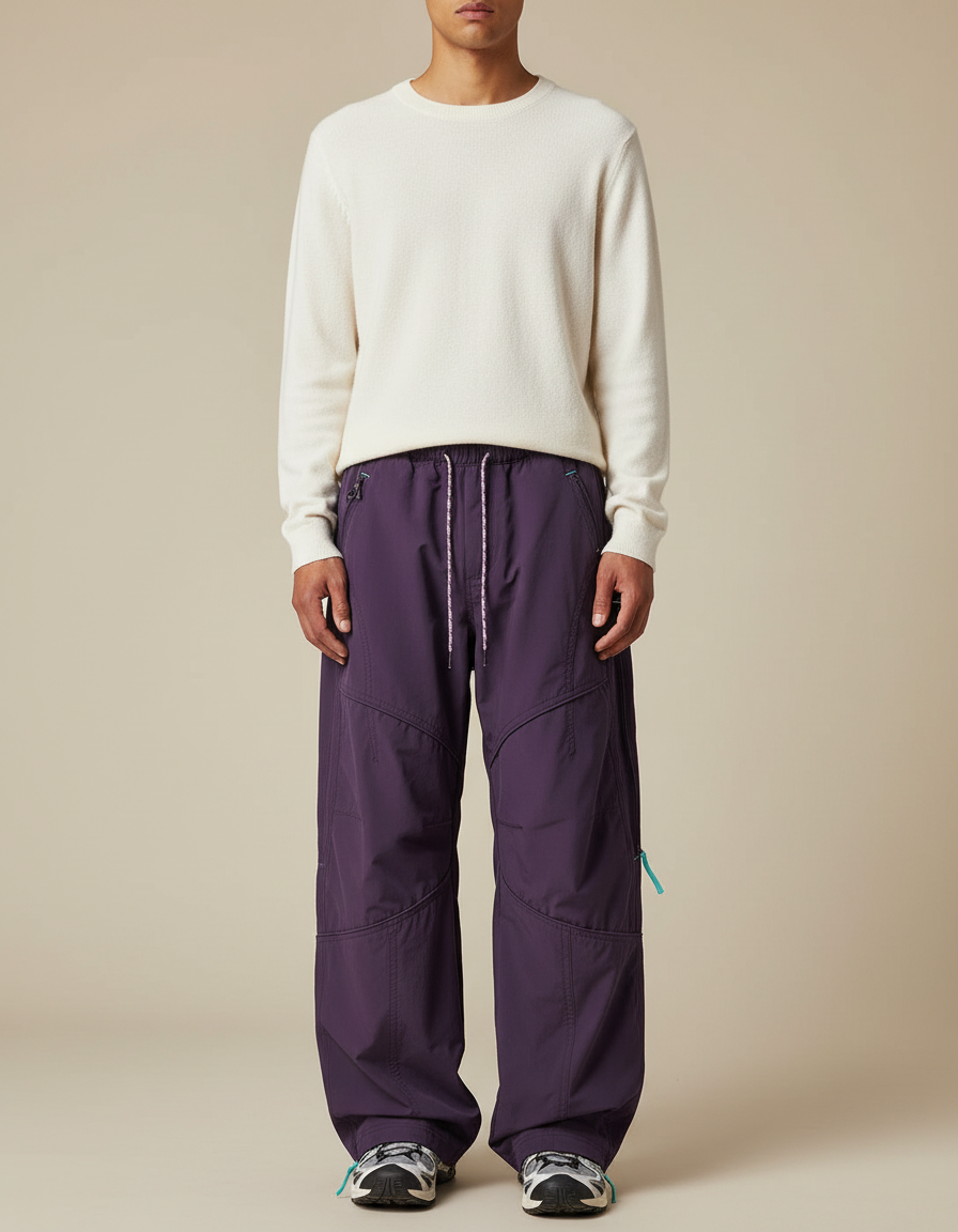 Pantalon Parachute Violet Ample Décontracté Cordon Sport Homme - Polyester