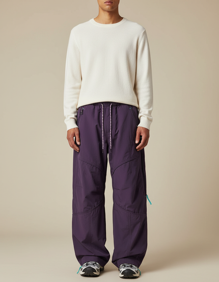 Pantalon Parachute Violet Ample Décontracté Cordon Sport Homme - Polyester
