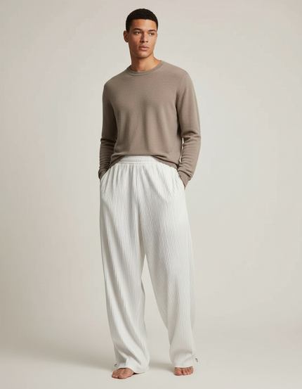 Pantalon Parachute Blanc Plissé Ample Homme Décontracté - Polyester