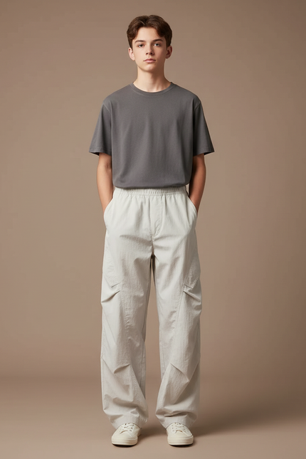 Pantalon Parachute Gris Clair Ample Homme Décontracté Léger - Polyester