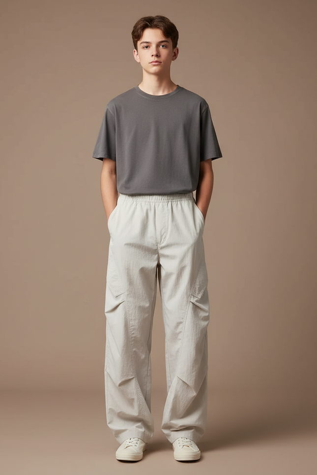 Pantalon Parachute Gris Clair Ample Homme Décontracté Léger - Polyester