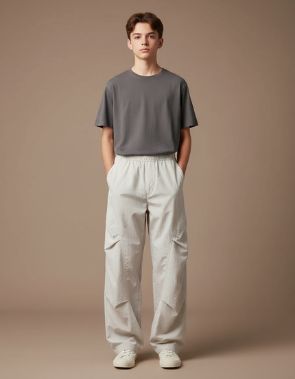 Pantalon Parachute Gris Clair Ample Homme Décontracté Léger - Polyester