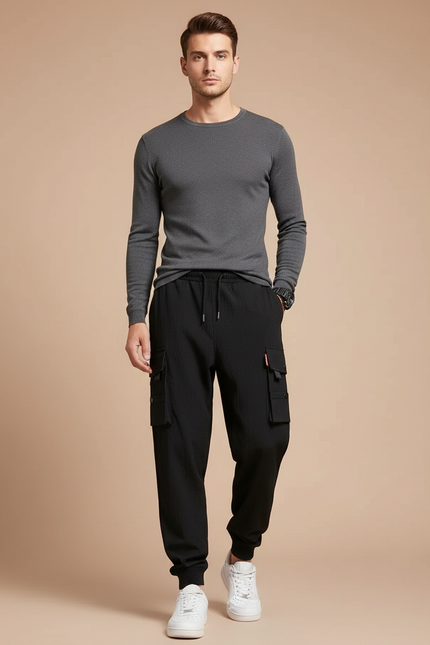 Pantalon Parachute Noir Cargo Cordon Jogger Homme - Polyester