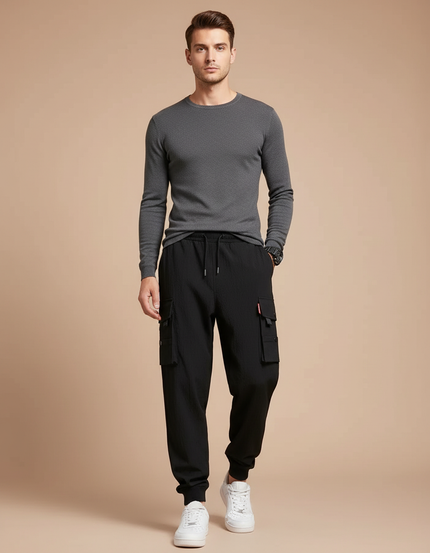 Pantalon Parachute Noir Cargo Cordon Jogger Homme - Polyester