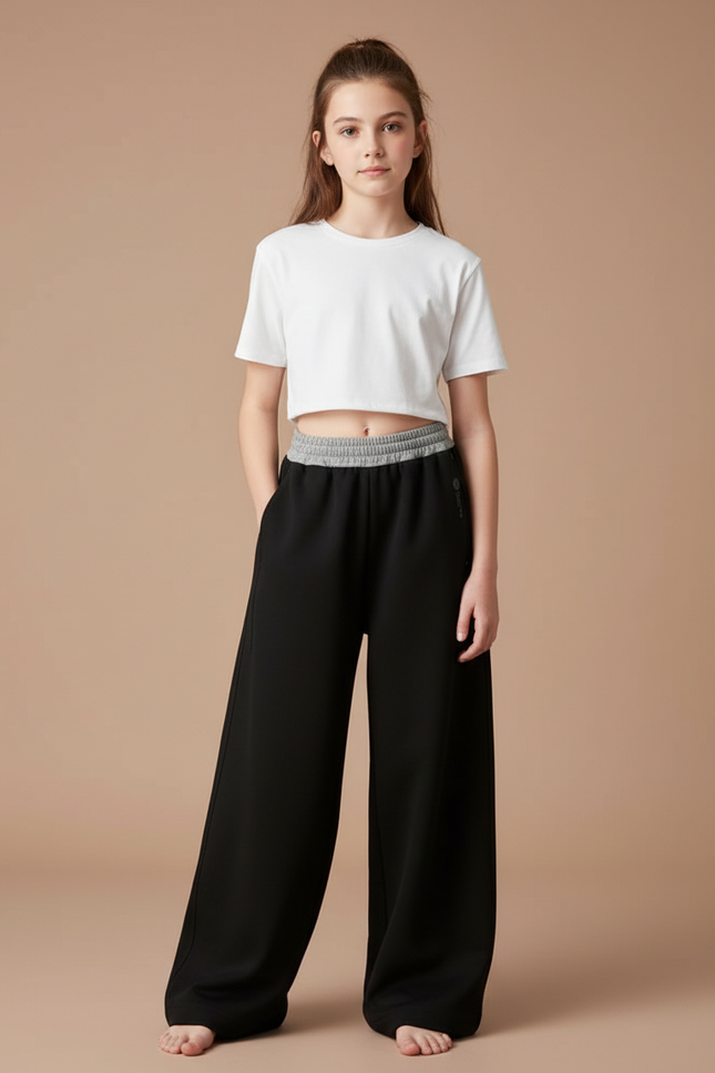 Pantalon Parachute Noir Ample Décontracté Coton Fille - Molleton