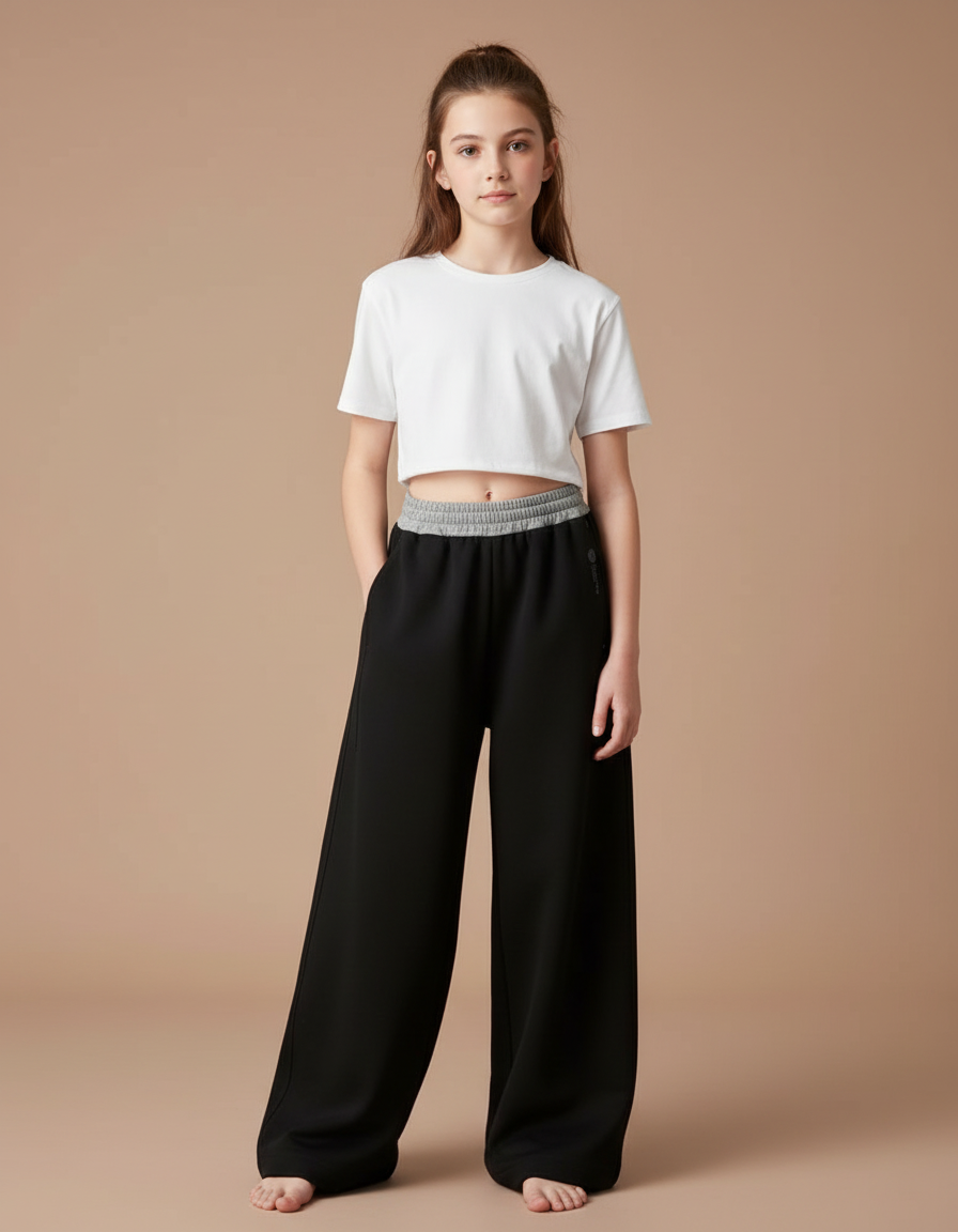 Pantalon Parachute Noir Ample Décontracté Coton Fille - Molleton