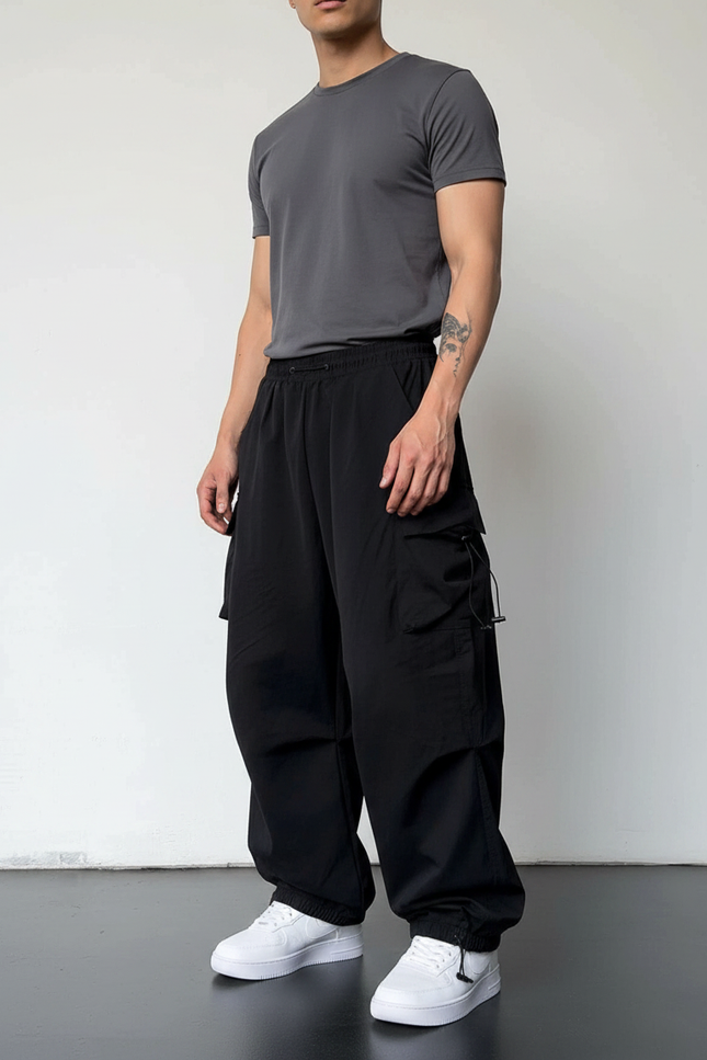 Pantalon Cargo Parachute Homme - Noir Polyester