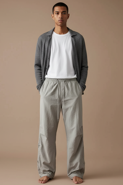 Pantalon Parachute Homme Gris Large - Polyester