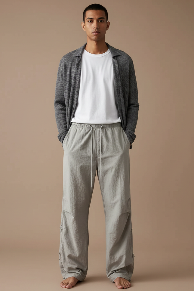 Pantalon Parachute Homme Gris Large - Polyester