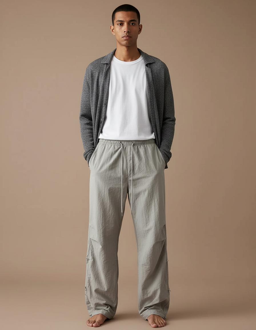 Pantalon Parachute Homme Gris Large - Polyester