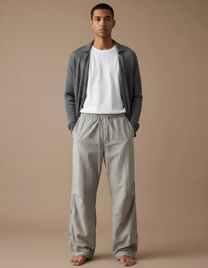 Pantalon Parachute Homme Gris Large - Polyester
