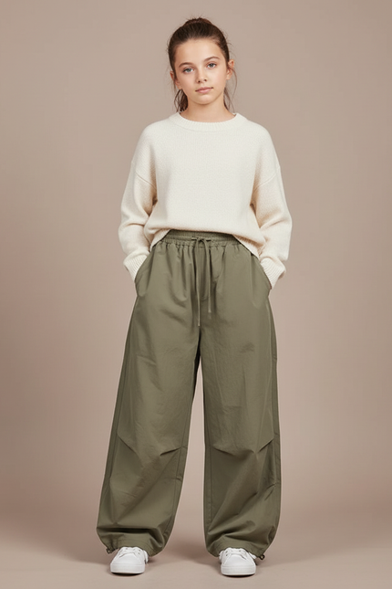 Pantalon Parachute Kaki Ample Nylon Décontracté Fille - Polyester