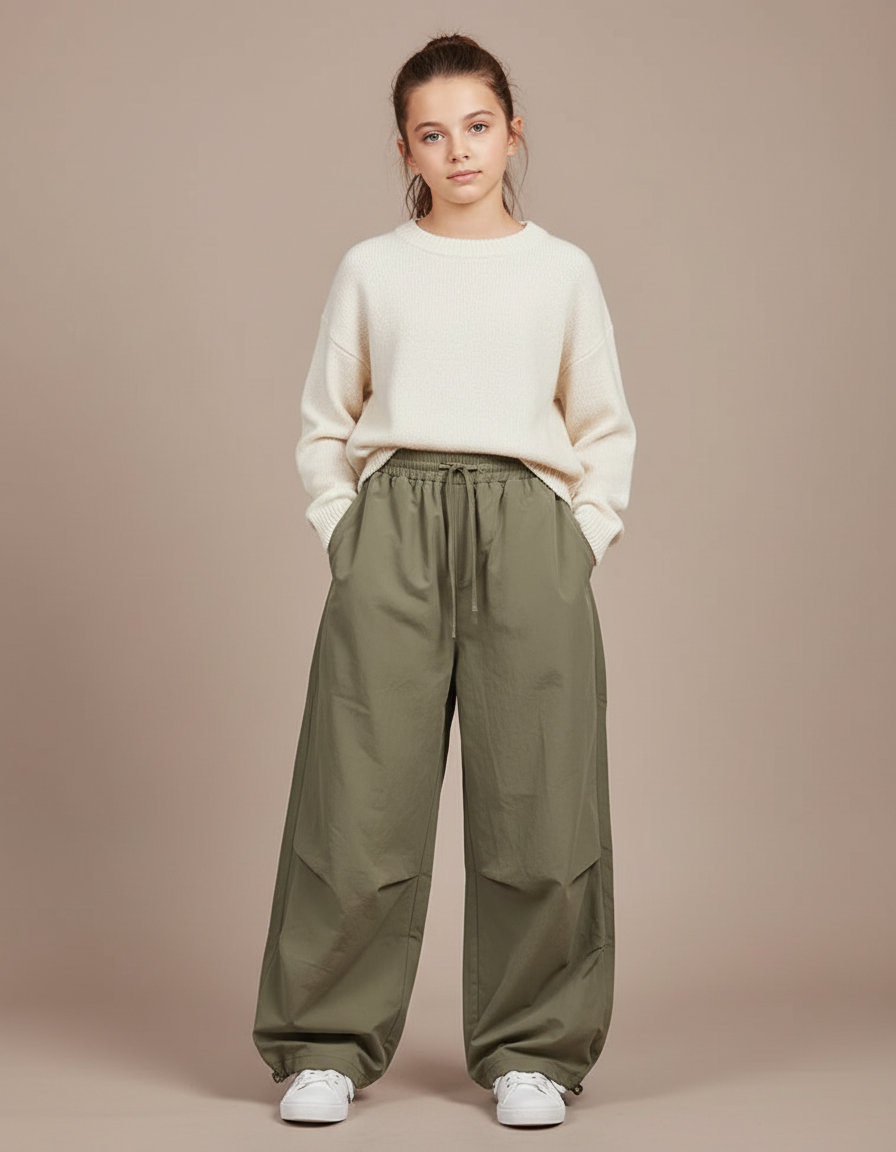 Pantalon Parachute Kaki Ample Nylon Décontracté Fille - Polyester