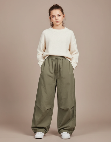 Pantalon Parachute Kaki Ample Nylon Décontracté Fille - Polyester