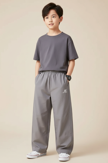Pantalon Parachute Gris Ample Coton Sport Enfant - Polyester