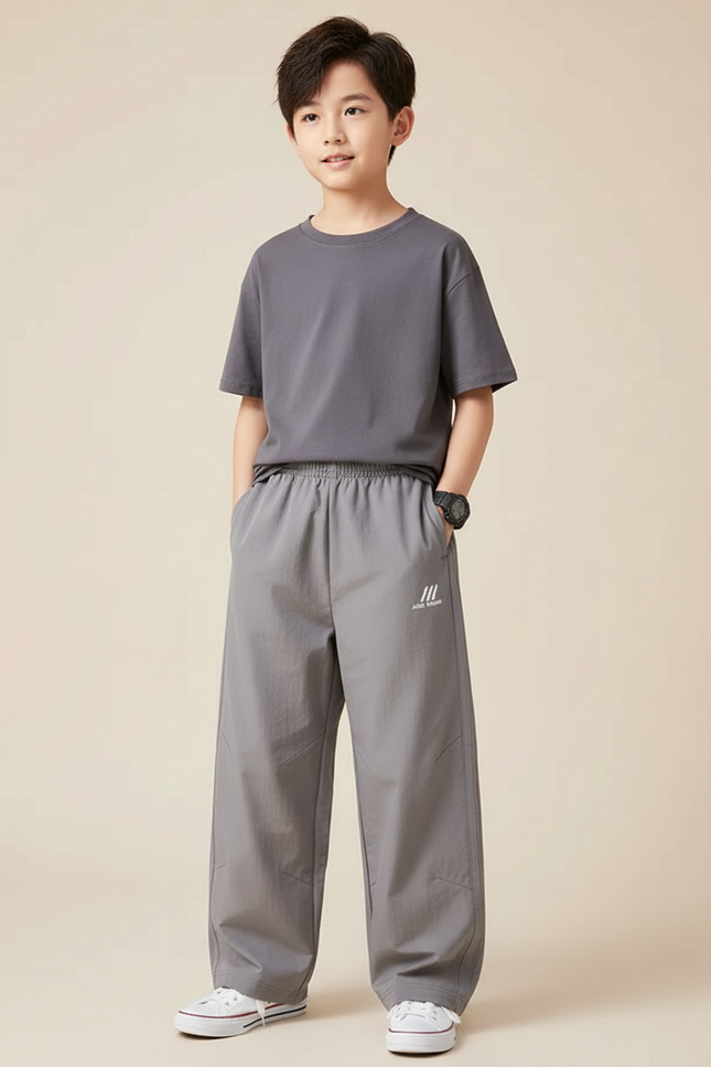Pantalon Parachute Gris Ample Coton Sport Enfant - Polyester