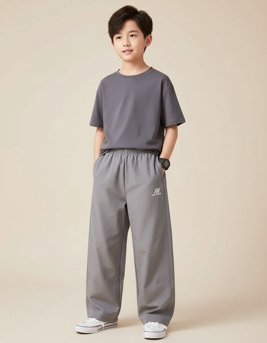 Pantalon Parachute Gris Ample Coton Sport Enfant - Polyester