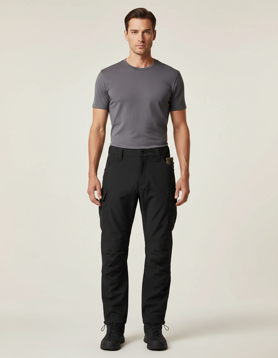 Pantalon Parachute Noir Cargo Tactique Résistant Homme - Polyester