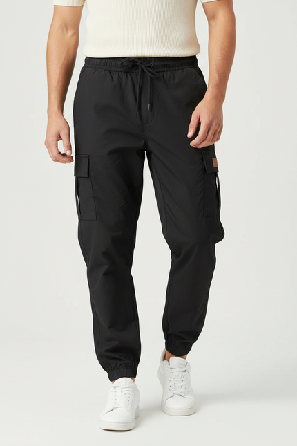 Pantalon Parachute Noir Cargo Cordon Homme Jogger - Polyester