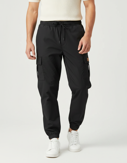 Pantalon Parachute Noir Cargo Cordon Homme Jogger - Polyester