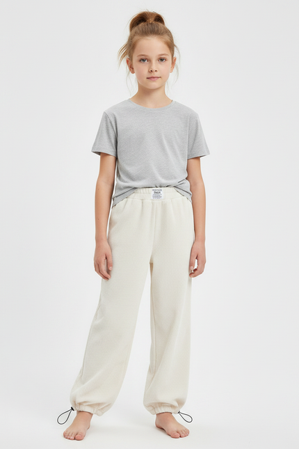 Pantalon Parachute Beige Côtelé Ample Confortable Enfant - Cordé