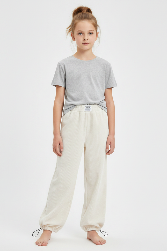 Pantalon Parachute Beige Côtelé Ample Confortable Enfant - Cordé