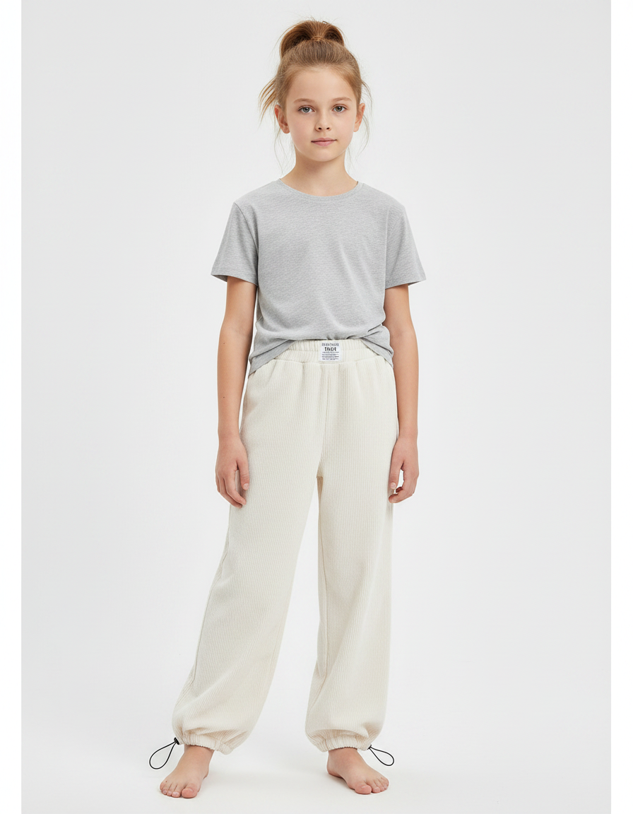 Pantalon Parachute Beige Côtelé Ample Confortable Enfant - Cordé
