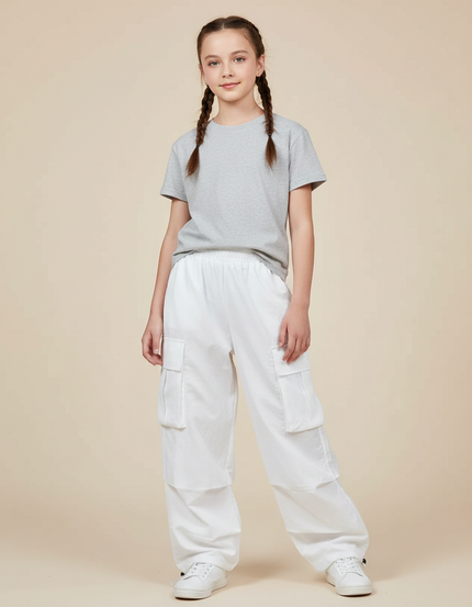Pantalon Parachute Blanc Cargo Ample Enfant - Polyester