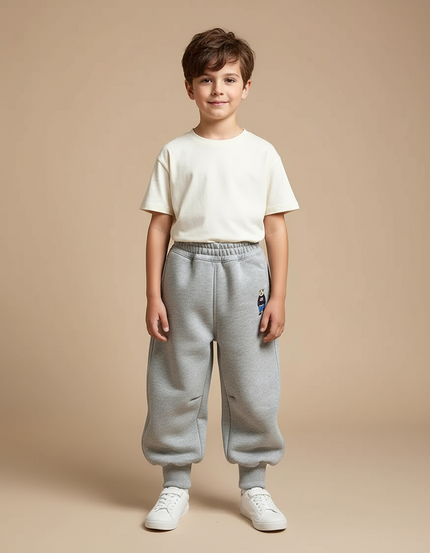 Pantalon Parachute Gris Ample Molleton Enfant Brodé