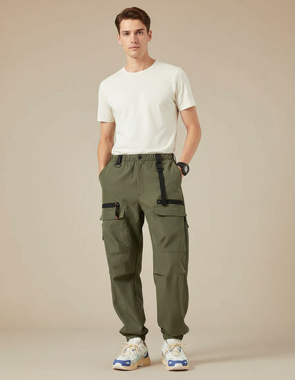 Pantalon Parachute Kaki Cargo Techwear Multi-poches Homme - Polyester