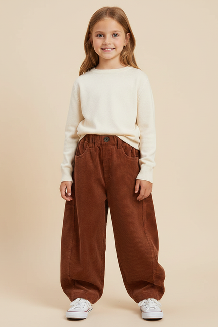 Pantalon Parachute Côtelé Marron Ample Enfant Doux - Cordé
