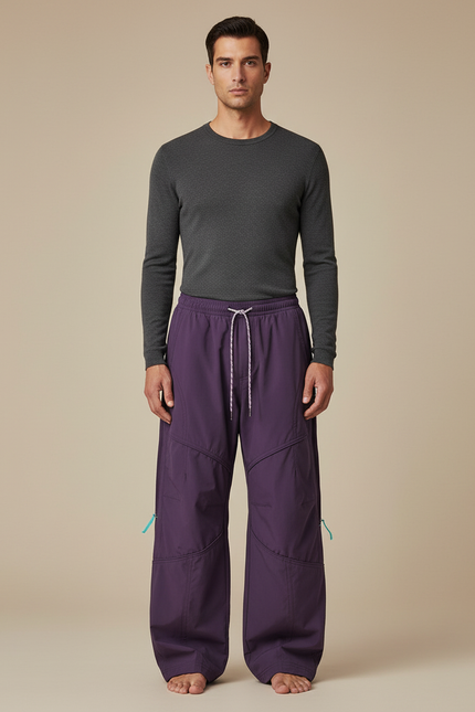 Pantalon Parachute Violet Ample Décontracté Homme Cordon Sport - Polyester