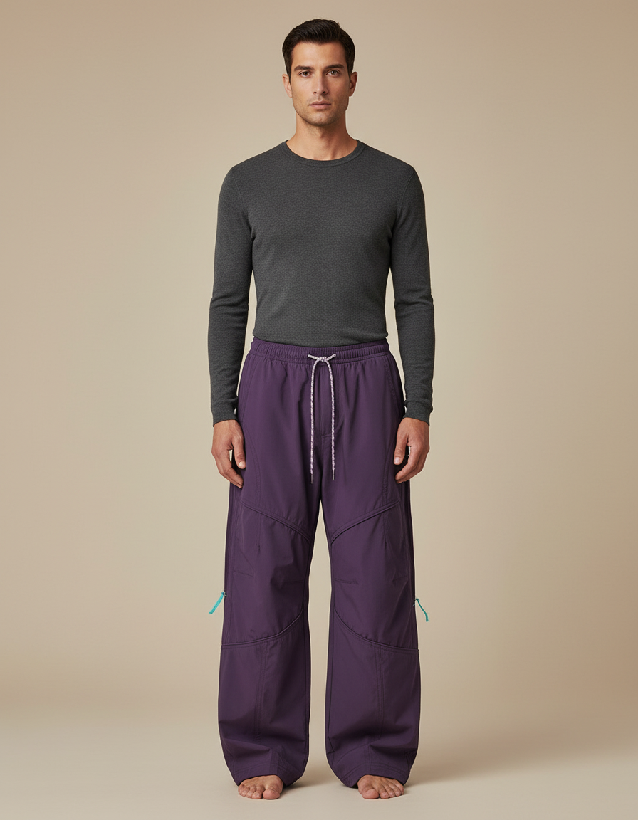 Pantalon Parachute Violet Ample Décontracté Homme Cordon Sport - Polyester