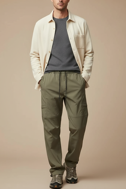 Pantalon Parachute Kaki Cargo Décontracté Léger Homme - Polyester