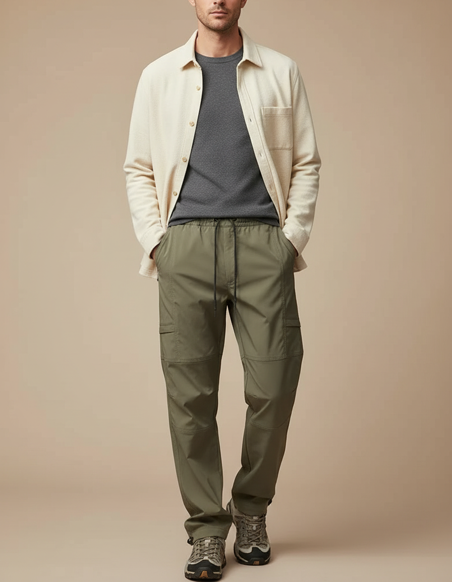 Pantalon Parachute Kaki Cargo Décontracté Léger Homme - Polyester