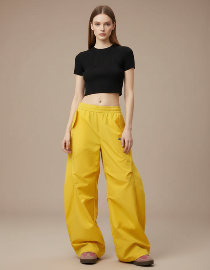Pantalon Parachute Jaune Ample Fluide Décontracté - Polyester