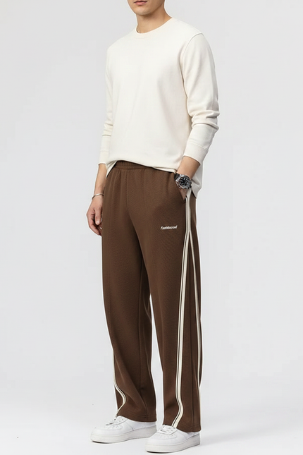 Pantalon Parachute Marron Rayé Ample Décontracté Homme - Molleton